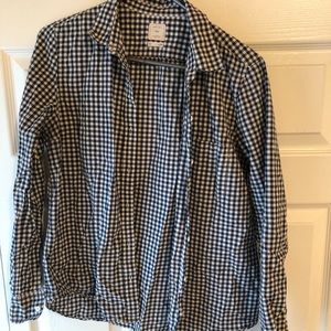 Gap navy blue and white gingham blouse